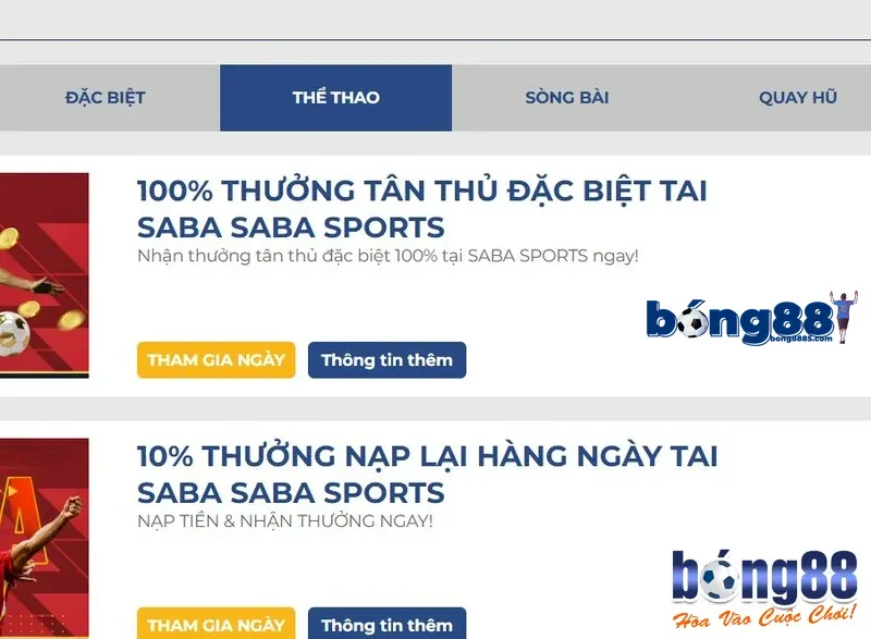 Ưu đãi Thể thao BONG88 hấp dẫn